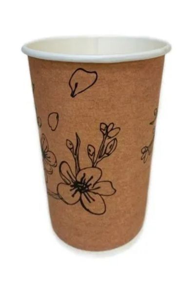 картинка Стакан бумажный 350 мл двухслойный 15 шт. Цветы крафт