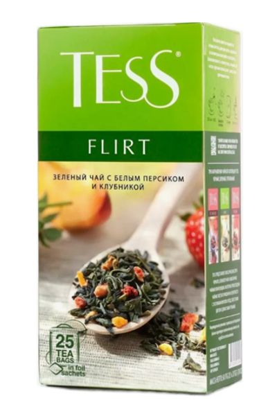 картинка Чай Tess зеленый Flirt клубника, персик саше 25х1,5 г