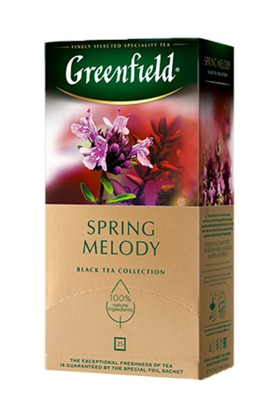 картинка Чай Greenfield чёрный Spring Melody душистые травы и фрукты саше 25х1,5 г