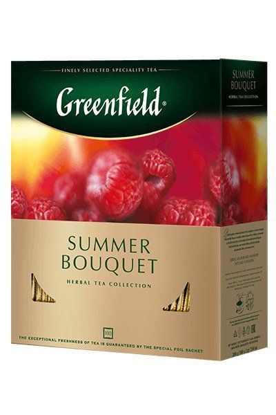 картинка Чай Greenfield травяной Summer Bouquet малина саше 100х2 г