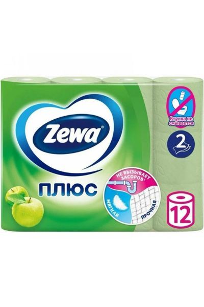картинка Бумага туалетная ZewaПлюс зеленое яблоко 2-х слойная 12 шт.