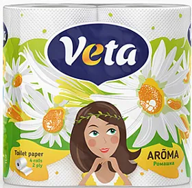 картинка Бумага туалетная Veta Aroma ромашка 2-х слойная 4 шт.