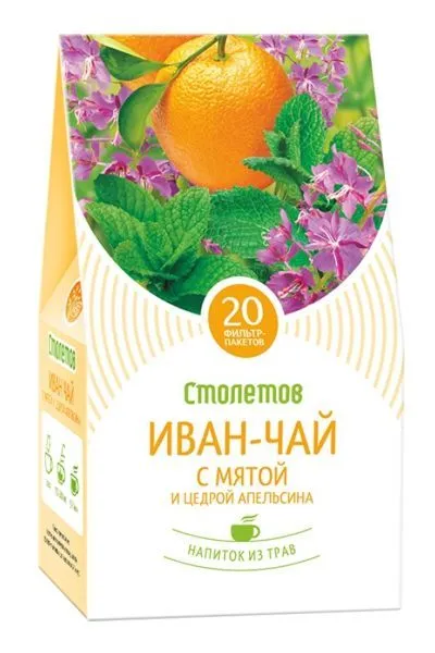 картинка Чайный напиток Столетов Иван- чай с мятой и цедрой апельсина 20х1 г 