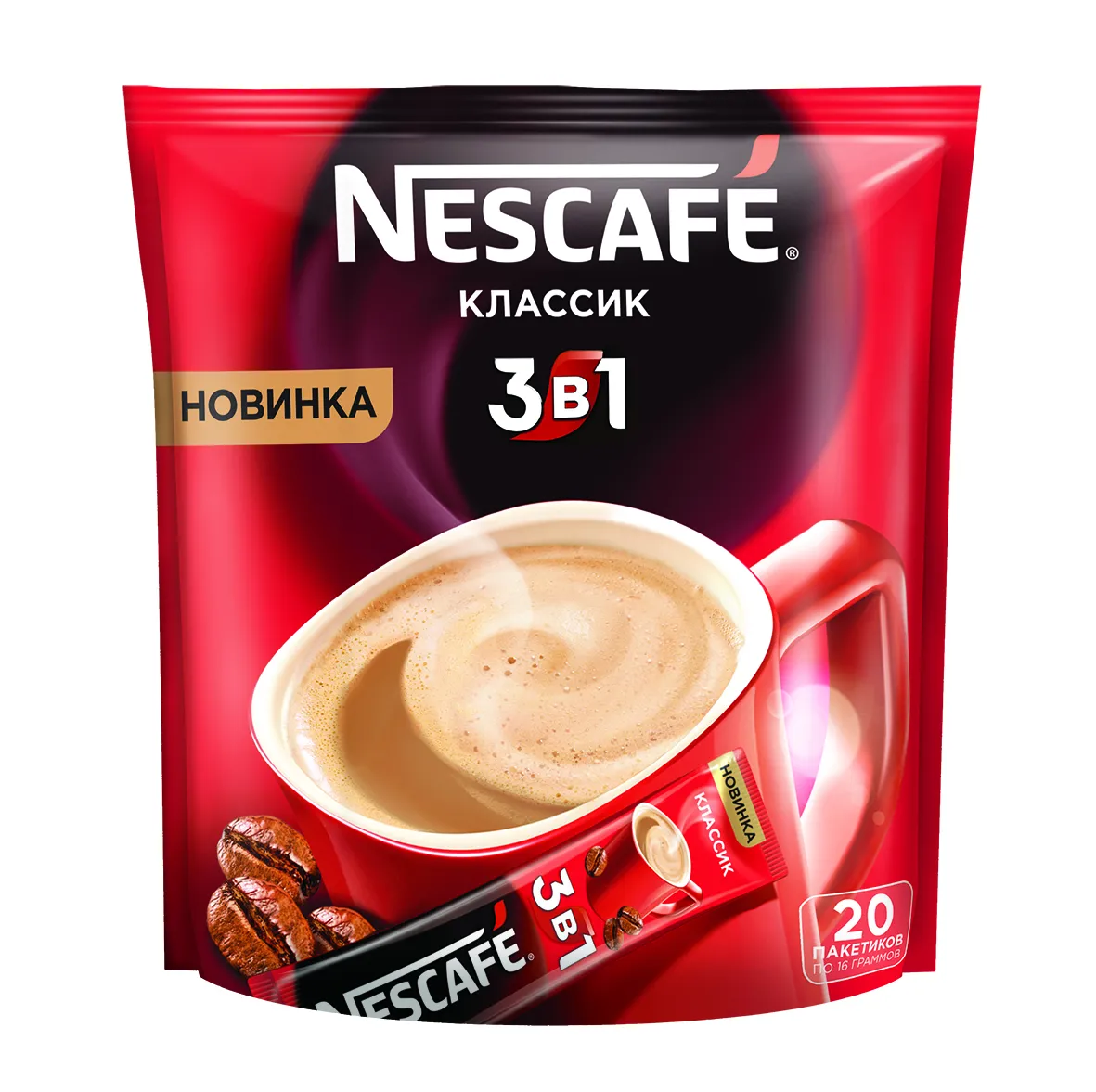 картинка Кофейный напиток Nescafe 3 в 1 Классический растворимый (20шт х14,5 гр.)